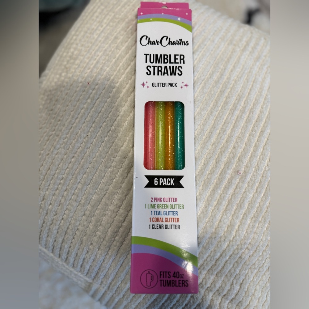 CharCharms Glitter Tumbler Straws 6 Pack Fits 40oz Stanley Cup Reusable Colorful - Picture 3 of 5